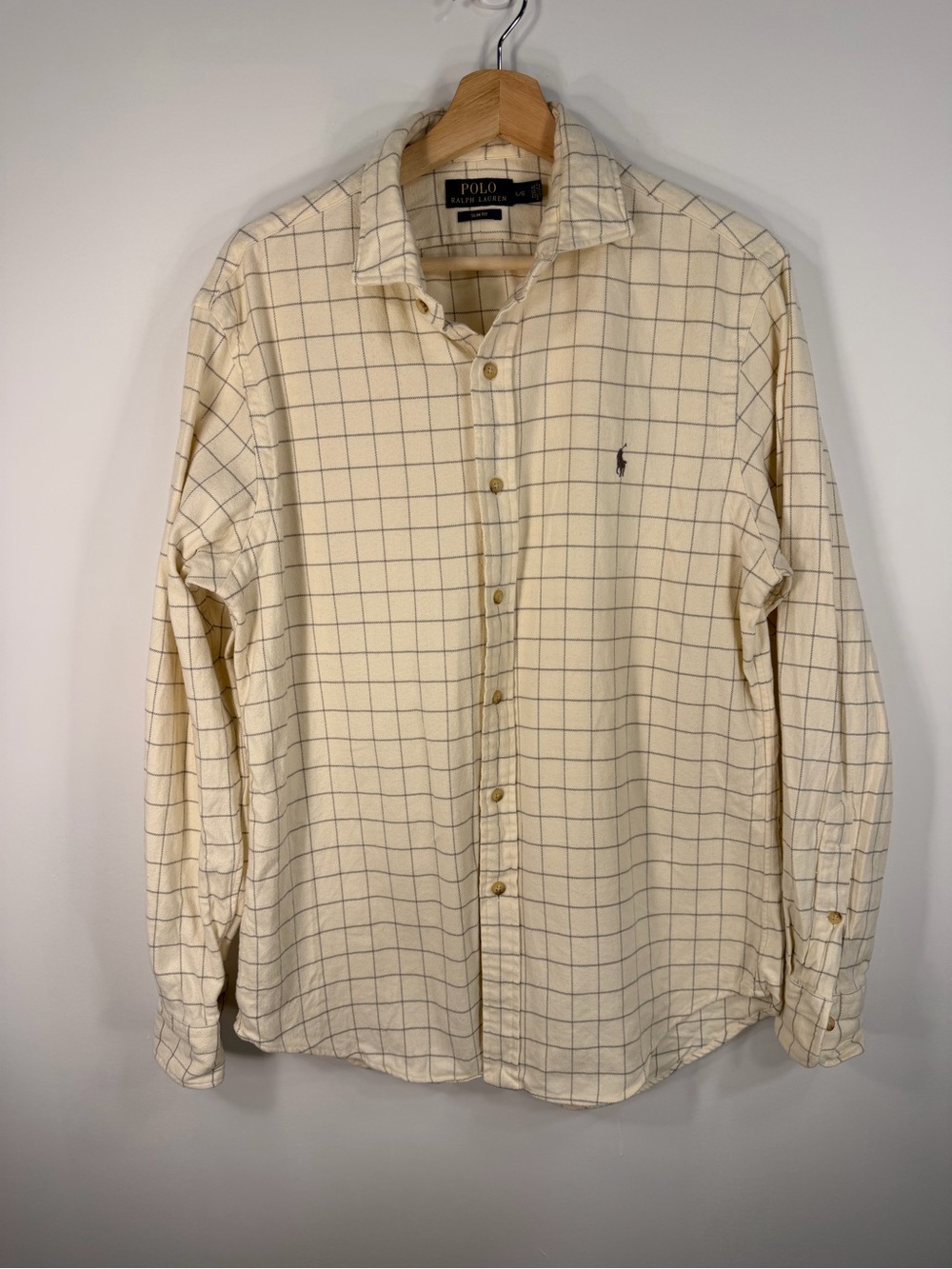 Polo by Ralph Lauren Cream Windowpane Button-Up Flannel Shirt